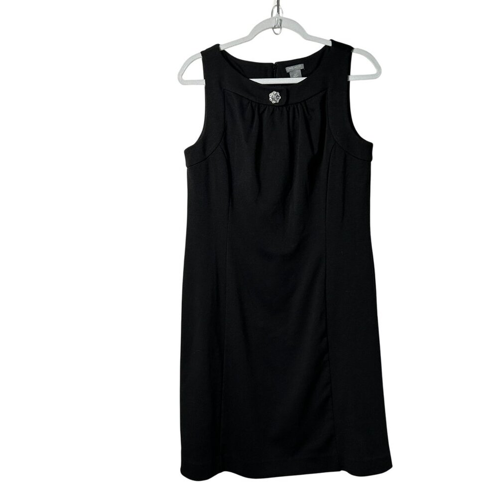 Ann Taylor Shift Dress Womens Petite 12 12P Black Sleeveless Bling Zip Stretch